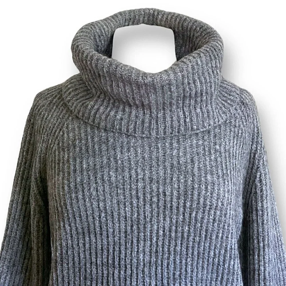 J Crew Point Sur Womens Gray Chunky Turtleneck Sweater XS Mohair Wool Ribb Knit